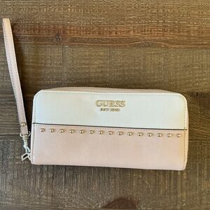 Guess Kamryn Large Zip Around
 White and Pink Studded Wallet